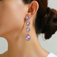 Wholesale Jewelry Romantic Sweet Heart Shape Zinc Alloy Glass Plating Inlay Drop Earrings main image 7