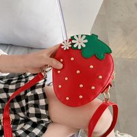 Women's Pu Leather Strawberry Cute Oval Zipper Shoulder Bag Crossbody Bag sku image 3
