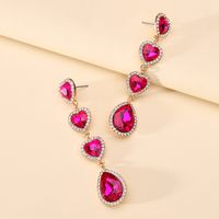 Wholesale Jewelry Romantic Sweet Heart Shape Zinc Alloy Glass Plating Inlay Drop Earrings sku image 4