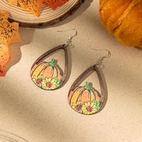 Wholesale Jewelry Casual Animal Pumpkin Water Droplets Wood Irregular Printing Drop Earrings main image 3