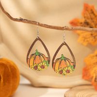 Wholesale Jewelry Casual Animal Pumpkin Water Droplets Wood Irregular Printing Drop Earrings main image 9