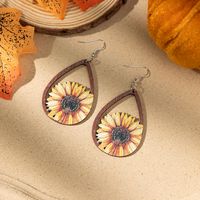 Wholesale Jewelry Casual Animal Pumpkin Water Droplets Wood Irregular Printing Drop Earrings sku image 3