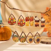 Wholesale Jewelry Casual Animal Pumpkin Water Droplets Wood Irregular Printing Drop Earrings main image 1