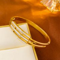 Glam Luxurious Classic Style Geometric Stainless Steel Titanium Steel Plating Inlay Zircon 18k Gold Plated Bangle main image 4