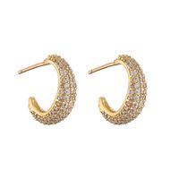 1 Pair Elegant Shiny C Shape Plating Inlay Copper Zircon 18k Gold Plated Earrings Ear Studs sku image 1