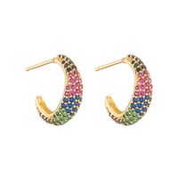 1 Pair Elegant Shiny C Shape Plating Inlay Copper Zircon 18k Gold Plated Earrings Ear Studs main image 7