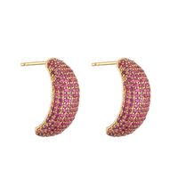 1 Pair Elegant Shiny C Shape Plating Inlay Copper Zircon 18k Gold Plated Earrings Ear Studs main image 8