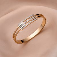 Glam Luxurious Classic Style Geometric Stainless Steel Titanium Steel Plating Inlay Zircon 18k Gold Plated Bangle main image 9