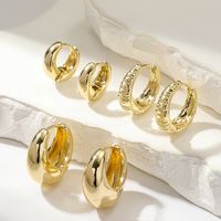 3 Pairs Simple Style Oval Plating Copper Gold Plated Hoop Earrings main image 2