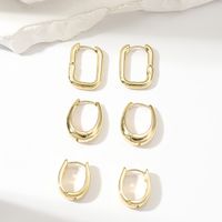 3 Pairs Basic Round Square Plating Copper Gold Plated Hoop Earrings main image 3