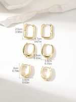 3 Pairs Basic Round Square Plating Copper Gold Plated Hoop Earrings main image 2