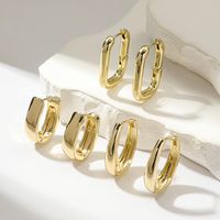 3 Pairs Basic Round Square Plating Copper Gold Plated Hoop Earrings main image 4