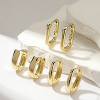 3 Pairs Basic Round Square Plating Copper Gold Plated Hoop Earrings main image 1