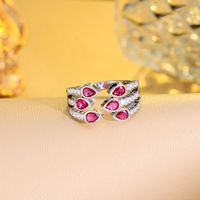 Luxurious Wedding Water Droplets Copper Plating Inlay Artificial Gemstones White Gold Plated Rhodium Plated Open Rings main image 5