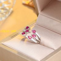 Luxurious Wedding Water Droplets Copper Plating Inlay Artificial Gemstones White Gold Plated Rhodium Plated Open Rings main image 7
