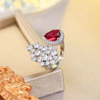 Glam Luxurious Water Droplets Copper Plating Inlay Zircon White Gold Plated Rhodium Plated Open Rings main image 8