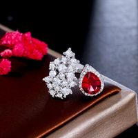 Glam Luxurious Water Droplets Copper Plating Inlay Zircon White Gold Plated Rhodium Plated Open Rings main image 6