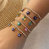 Stainless Steel 18K Gold Plated Commute Enamel Inlay Star Eye Flower Artificial Rhinestones Bracelets main image 6