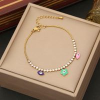 Stainless Steel 18K Gold Plated Commute Enamel Inlay Star Eye Flower Artificial Rhinestones Bracelets main image 5