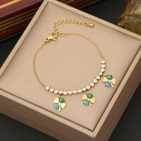 Stainless Steel 18K Gold Plated Commute Enamel Inlay Star Eye Flower Artificial Rhinestones Bracelets sku image 3