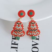 Wholesale Jewelry Vintage Style Exaggerated Christmas Tree Alloy Plastic Metal Artificial Gemstones Gold Plated Plating Inlay Drop Earrings main image 4