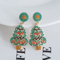 Wholesale Jewelry Vintage Style Exaggerated Christmas Tree Alloy Plastic Metal Artificial Gemstones Gold Plated Plating Inlay Drop Earrings main image 3
