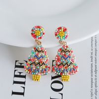 Wholesale Jewelry Vintage Style Exaggerated Christmas Tree Alloy Plastic Metal Artificial Gemstones Gold Plated Plating Inlay Drop Earrings main image 6
