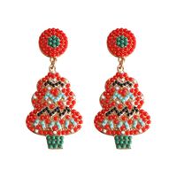 Wholesale Jewelry Vintage Style Exaggerated Christmas Tree Alloy Plastic Metal Artificial Gemstones Gold Plated Plating Inlay Drop Earrings sku image 2