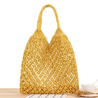 New Solid Color One-shoulder Woven Straw Cotton Rope Net Pocket Beach Bag 35*48cm sku image 2