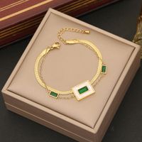 Stainless Steel 18K Gold Plated Simple Style Commute Plating Inlay Rectangle Zircon Bracelets Earrings Necklace sku image 3