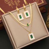 Stainless Steel 18K Gold Plated Simple Style Commute Plating Inlay Rectangle Zircon Bracelets Earrings Necklace main image 1