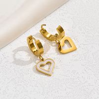 1 Pair Casual Basic Sweet Heart Shape Enamel Plating Hollow Out 201 Stainless Steel 18K Gold Plated Drop Earrings main image 3