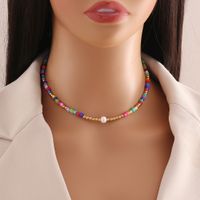 Stainless Steel Artificial Pearl Seed Bead 18K Gold Plated Casual Bohemian Beaded Handmade Multicolor Necklace sku image 5