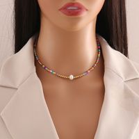 Stainless Steel Artificial Pearl Seed Bead 18K Gold Plated Casual Bohemian Beaded Handmade Multicolor Necklace sku image 4