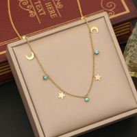 Wholesale Retro Commute Tree Butterfly 304 Stainless Steel Copper Plating Inlay 18K Gold Plated Turquoise Necklace sku image 2
