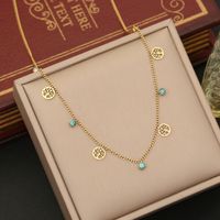 Wholesale Retro Commute Tree Butterfly 304 Stainless Steel Copper Plating Inlay 18K Gold Plated Turquoise Necklace sku image 3