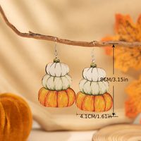 1 Pair Retro Pumpkin Letter Water Droplets Printing Wood Drop Earrings sku image 4