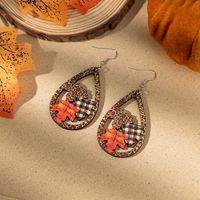 1 Pair Retro Pumpkin Letter Water Droplets Printing Wood Drop Earrings sku image 3