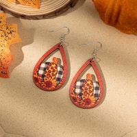 1 Pair Retro Pumpkin Letter Water Droplets Printing Wood Drop Earrings sku image 6