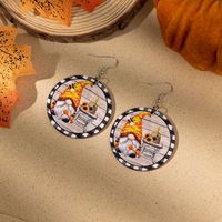1 Pair Retro Pumpkin Letter Water Droplets Printing Wood Drop Earrings sku image 2