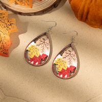 1 Pair Retro Pumpkin Letter Water Droplets Printing Wood Drop Earrings main image 3
