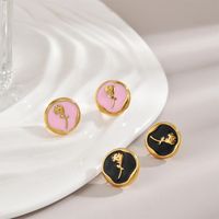 1 Pair IG Style Luxurious Artistic Rose Enamel Plating Stainless Steel 18K Gold Plated Ear Studs main image 1