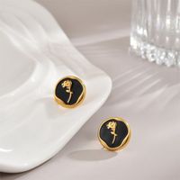 1 Pair IG Style Luxurious Artistic Rose Enamel Plating Stainless Steel 18K Gold Plated Ear Studs main image 5