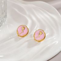 1 Pair IG Style Luxurious Artistic Rose Enamel Plating Stainless Steel 18K Gold Plated Ear Studs main image 4