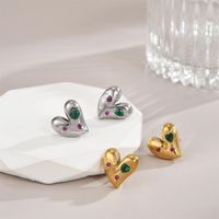 1 Pair Luxurious Heart Shape Plating Inlay Stainless Steel Zircon 18K Gold Plated Ear Studs main image 1