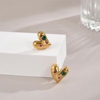 1 Pair Luxurious Heart Shape Plating Inlay Stainless Steel Zircon 18K Gold Plated Ear Studs main image 5