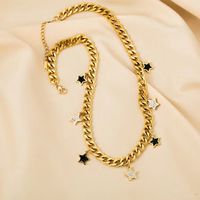 304 Stainless Steel 18K Gold Plated Simple Style Plating Inlay Star Artificial Rhinestones Necklace main image 3