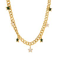 304 Stainless Steel 18K Gold Plated Simple Style Plating Inlay Star Artificial Rhinestones Necklace main image 2