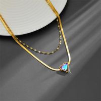 304 Stainless Steel 18K Gold Plated Simple Style Plating Inlay Heart Shape Artificial Rhinestones Double Layer Necklaces main image 4