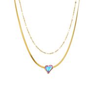 304 Stainless Steel 18K Gold Plated Simple Style Plating Inlay Heart Shape Artificial Rhinestones Double Layer Necklaces main image 2